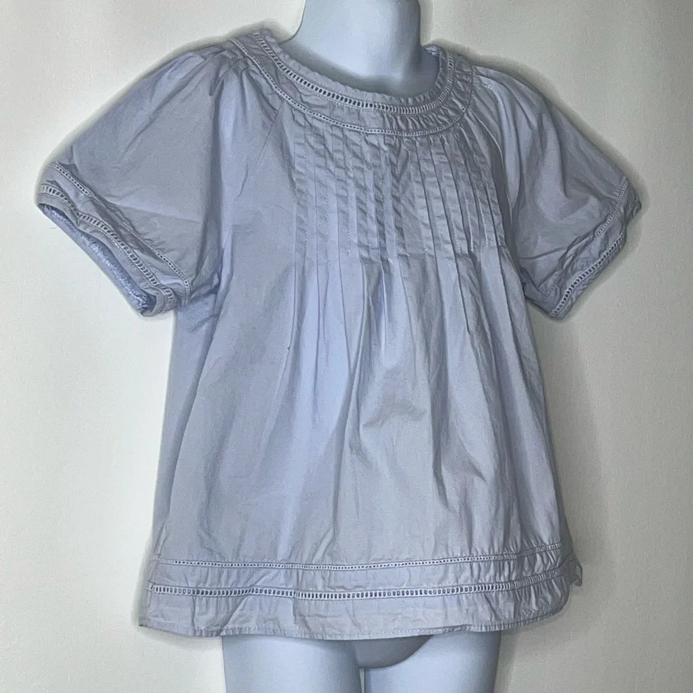 Crewcuts girls blue pintucked eyelet trim blouse sz 5